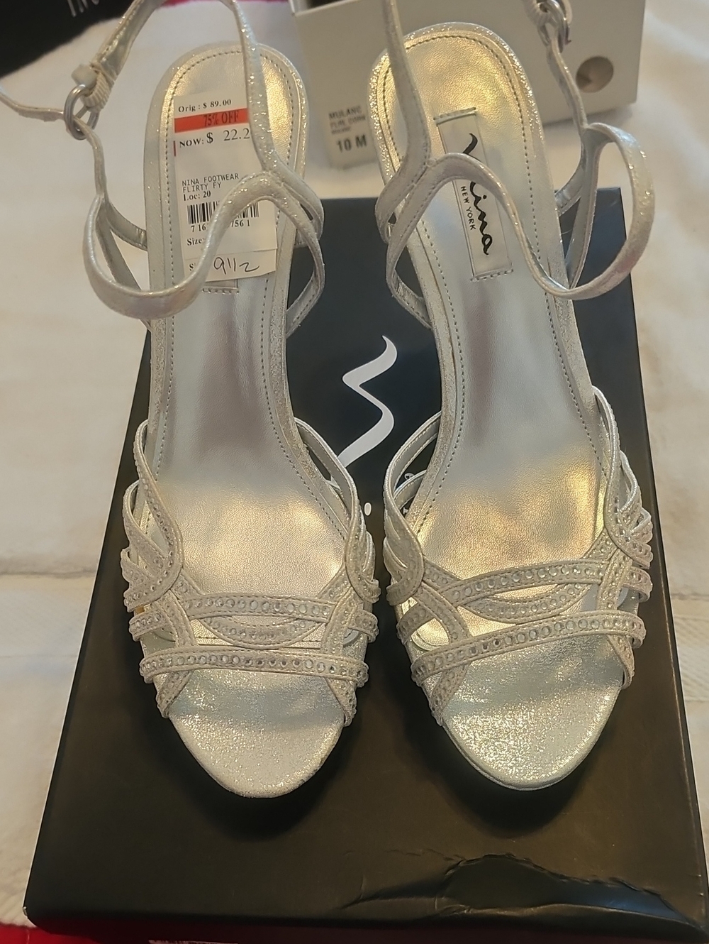 Nina Shoes Silver Rhinestone Strappy Heels